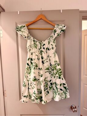Abercrombie white & green floral mini dress - size small tall (ST)
